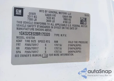 2011 GMC Yukon Slt from USA, damaged, VIN 1GKS2CE02BR175320